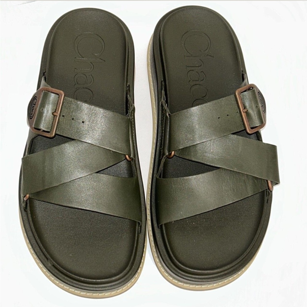 Chaco Leather Townes Slide Sandals in Olive Green - Picture 7 of 8
